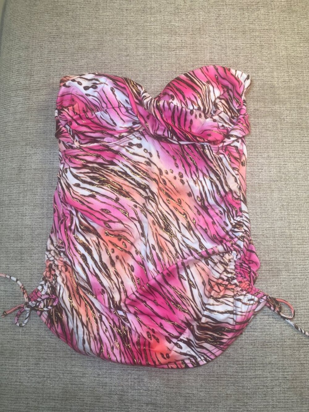 Ashley Stewart Pink Abstract Print Strapless One-Piece Swimsuit Size 12 NWOT